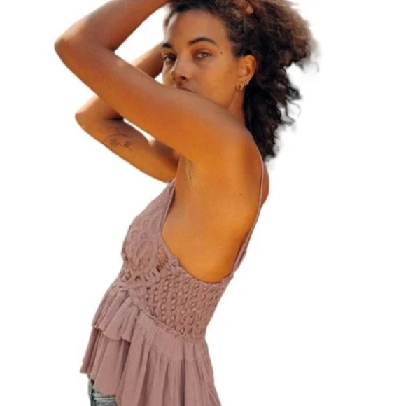 NWT Free People Intimately Adella Cami Mauve Lace Ruffled Tank Top Size XS - Picture 7 of 10